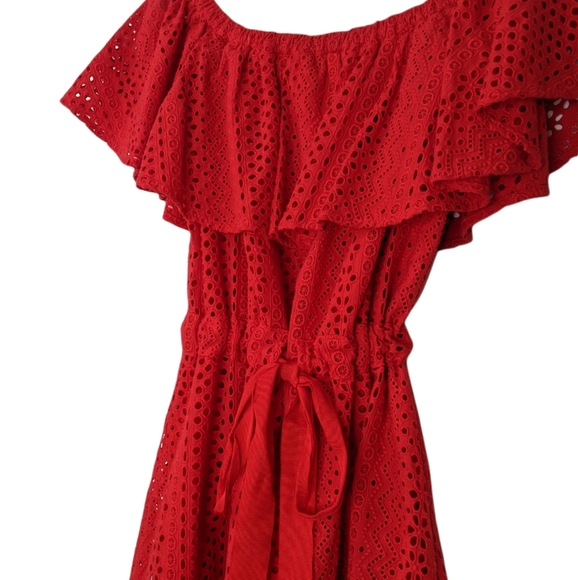 LIKELY Red off shoulder eyelet lace dress - Picture 5 of 6
